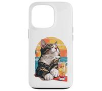 Carcasa para iPhone 13 Pro Funny Retro Cat Sunset Cocktail Beach Vacation Summer