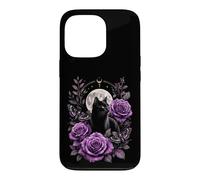 Carcasa para iPhone 13 Pro Gato gótico Negro Rosas moradas Luna Bruja Arte Vintage Flor