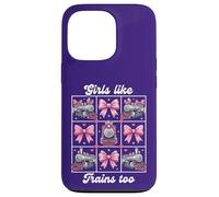 Carcasa para iPhone 13 Pro Girls Like Trains Too Cute Pink Bow Locomotora Coqueta