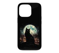 Carcasa para iPhone 13 Pro Green Cat Luna Llena Ciudad Vigilante Noche Felino