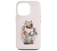 Carcasa para iPhone 13 Pro Happy Easter Cat Easter Tea Cup Coffee Cat Siamese Floral