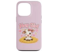 Carcasa para iPhone 13 Pro Heno Girl Cute Cow Kawaii Farm Animal Pink Bow Hearts