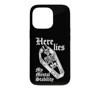 Carcasa para iPhone 13 Pro Here Lies My Mental Stability - Esqueleto de Actitud Divertida