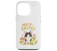 Carcasa para iPhone 13 Pro Hoppy Easter Lindo Conejo Blanco y Negro Caza de Huevos de Pascua