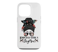 Carcasa para iPhone 13 Pro Kinda Busy Being A Dog Mom Plott Hound Funny Messy Bun