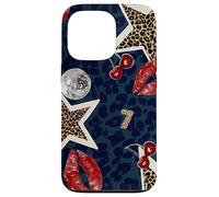 Carcasa para iPhone 13 Pro Leopard Stars Cherry Kiss Disco Ball Y2K Negro Cheetah Print