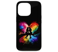 Carcasa para iPhone 13 Pro Lesbian Girls Kissing on Tree Branch Rainbow Silhouette
