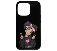 Carcasa para iPhone 13 Pro Linda Chica Signo de Paz Pelo Rizado Divertido gráfico juguetón Trippy