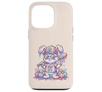 Carcasa para iPhone 13 Pro Lindo Conejo de béisbol de Pascua arcoíris Goteo niños niños niños pequeños