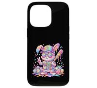 Carcasa para iPhone 13 Pro Lindo Conejo de béisbol de Pascua arcoíris Goteo niños niños niños pequeños