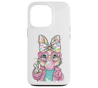 Carcasa para iPhone 13 Pro Lindo Conejo de Pascua Signo de Paz Bubble Gum Spring Art Kids Girl