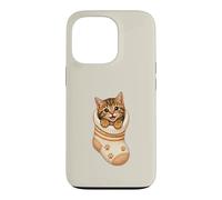 Carcasa para iPhone 13 Pro Lindo Gatito atigrado en Acogedor calcetín Gato mamá Cutecore Kawaii