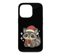 Carcasa para iPhone 13 Pro Lindo Invierno Mapache con Sombrero de Papá Noel