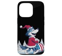 Carcasa para iPhone 13 Pro Lobo Feliz con Bolsa de Papá Noel para Navidad Divertida