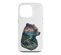 Carcasa para iPhone 13 Pro Majestic Bear Mountain River Wildlife Exposición Doble Excursionistas