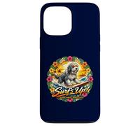 Carcasa para iPhone 13 Pro MAX Bearded Collie Perro Surfing Playa Gafas de Sol Vacaciones