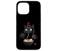 Carcasa para iPhone 13 Pro MAX Black Cat Eating Ramen Noodles Japan Kanji Love Anime Design