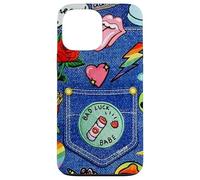 Carcasa para iPhone 13 Pro MAX Blue Denim Patch Pattern Bad Luck Babe 90s Diseño estético