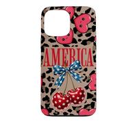 Carcasa para iPhone 13 Pro MAX Brown Cheetah America Girls con Estampado de Leopardo, Cereza y Lazo