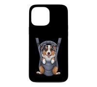 Carcasa para iPhone 13 Pro MAX Cachorro de Pastor Australiano Divertido en un portabebés. Amante de los Perros
