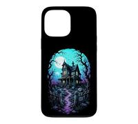 Carcasa para iPhone 13 Pro MAX Casa embrujada Luna de Sangre Arte de Grabado en Madera