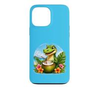 Carcasa para iPhone 13 Pro MAX Cocodrilo Divertido en la Playa, Flores Tropicales de Coco