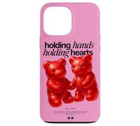 Carcasa para iPhone 13 Pro MAX Cogiendo la Mano sosteniendo Corazones - Diseño de Pareja de Oso de Goma Rojo