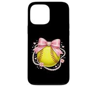 Carcasa para iPhone 13 Pro MAX Coquette Softball Lindo Lazo Rosa Collar De Perlas Estética