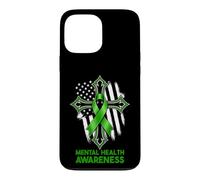 Carcasa para iPhone 13 Pro MAX Cruz de concienciación sobre la Salud Mental, Cinta Verde, Bandera Americana
