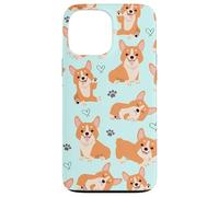 Carcasa para iPhone 13 Pro MAX Cute Corgi Dog with Paws Lover in Aqua Turquoise Pattern