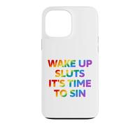 Carcasa para iPhone 13 Pro MAX Despierta es Hora de pecar Texto Divertido del Arco Iris