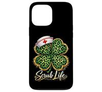 Carcasa para iPhone 13 Pro MAX Día de San Patricio Nurse Scrub Life Leopard Shamrock
