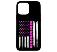 Carcasa para iPhone 13 Pro MAX Día de San Valentín Corazones Rosa Bandera Americana Amante Patriótico