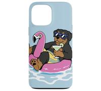 Carcasa para iPhone 13 Pro MAX Divertido Flotador de Piscina Rottweiler Flamingo Summer Party Vibes