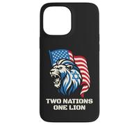 Carcasa para iPhone 13 Pro MAX Dos Naciones Un León - Diseño Patriótico de Estados Unidos Israel