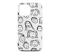 Carcasa para iPhone 13 Pro MAX Funny Artsy Linocut Kids Faces, Lindo Sonriendo riendo