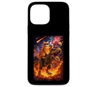 Carcasa para iPhone 13 Pro MAX Funny Coffee Orange Cat Riding T-Rex in Cosmic Galaxy UFO