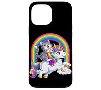 Carcasa para iPhone 13 Pro MAX Gato Montando Unicornio Arco Iris Fantasía Lindo