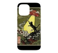 Carcasa para iPhone 13 Pro MAX Gato Negro UkiyoE Abducción UFO Arte Único