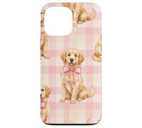 Carcasa para iPhone 13 Pro MAX Golden Retriever Puppy Lazo Rosa Gingham Sweet Dog Design