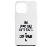 Carcasa para iPhone 13 Pro MAX Gráfico Divertido de Books First Coffee Always Cats Forever