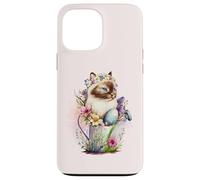 Carcasa para iPhone 13 Pro MAX Happy Easter Cat Easter Tea Cup Coffee Cat Siamese Floral