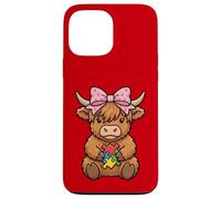 Carcasa para iPhone 13 Pro MAX Highland Cow Autismo Puzzle Concientización Enseñar Niños Niñas