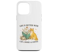 Carcasa para iPhone 13 Pro MAX Life is Better with Cats Books and Coffee Cat Lover Reading