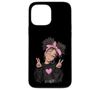Carcasa para iPhone 13 Pro MAX Linda Chica Signo de Paz Pelo Rizado Divertido gráfico juguetón Trippy