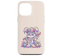 Carcasa para iPhone 13 Pro MAX Lindo Conejo de béisbol de Pascua arcoíris Goteo niños niños niños pequeños