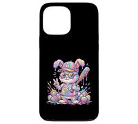 Carcasa para iPhone 13 Pro MAX Lindo Conejo de béisbol de Pascua arcoíris Goteo niños niños niños pequeños