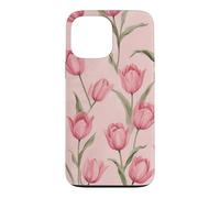 Carcasa para iPhone 13 Pro MAX Lindos Tulipanes Rosados Flores Tulipán Floral Patrón Girly Coqueta