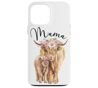 Carcasa para iPhone 13 Pro MAX Mama Highland Cow with Baby Calf Floral Mom Mother's Day