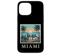 Carcasa para iPhone 13 Pro MAX Miami, Florida, costero, Ciudad, Horizonte, Retro, Puesta de Sol, Playa, Palmera